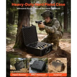 VEVOR Hard Pistol Case, Heavy Duty Hard Gun Case with XPE Foam Lining, Waterproof Pistol Storage Box with Customizable Interior & Handle for Gun, Lenses, Camera, Gear, TSA Compliant, 18.7x12.5x7.5 in