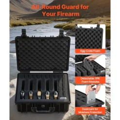 VEVOR Hard Pistol Case, Heavy Duty Hard Gun Case with XPE Foam Lining, Waterproof Pistol Storage Box with Customizable Interior & Handle for Gun, Lenses, Camera, Gear, TSA Compliant, 18.7x12.5x7.5 in