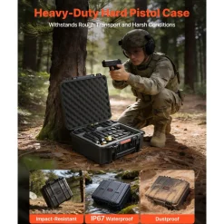 VEVOR Hard Pistol Case, Heavy Duty Hard Gun Case with XPE Foam Lining, Waterproof Pistol Storage Box with Customizable Interior & Handle for Gun, Lenses, Camera, Gear, TSA Compliant, 19.3x17.1x8.3 in