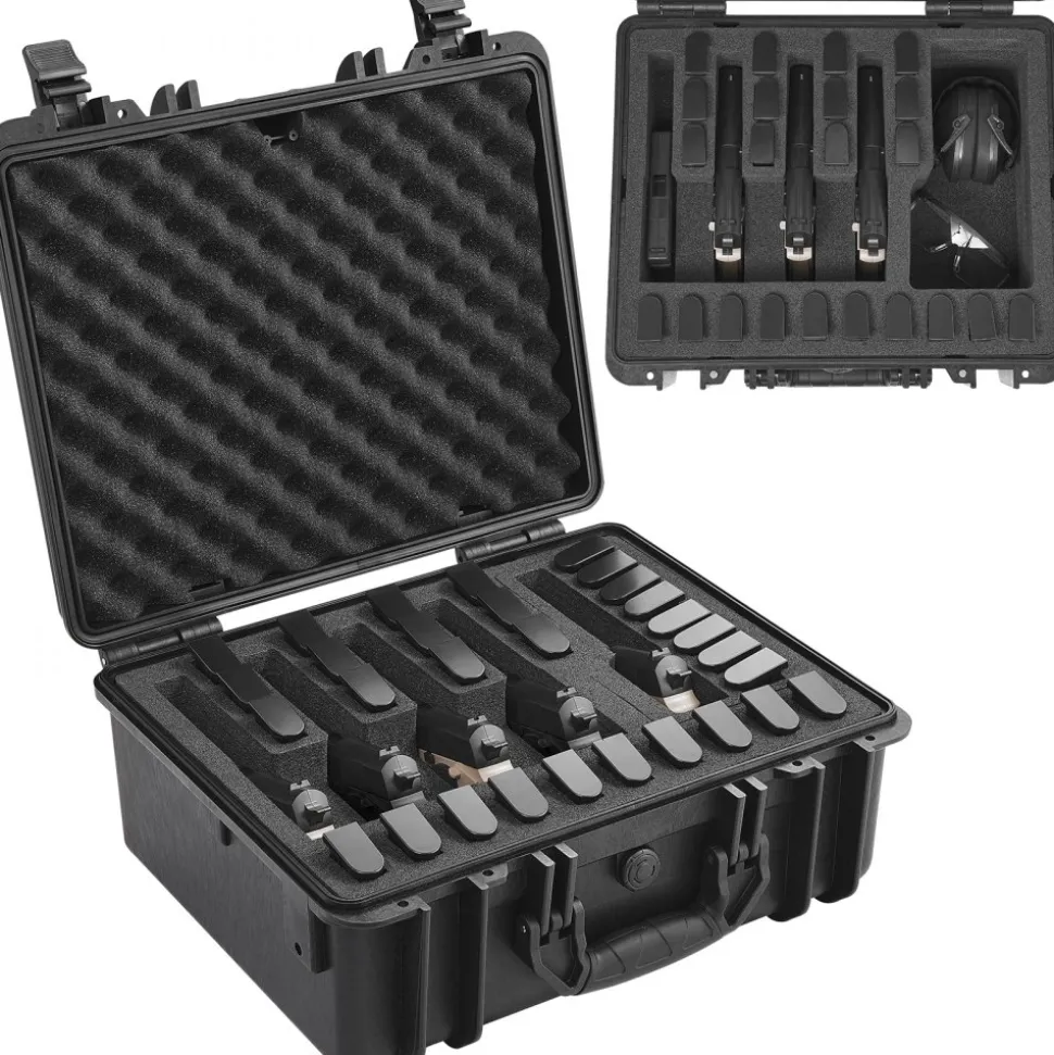 VEVOR Hard Pistol Cases with Pre-cut Lining, Waterproof & Dustproof Hard Gun Case for 5 Pistol, 18.9×16.3×8.5 in Lockable Pistol Case, Black