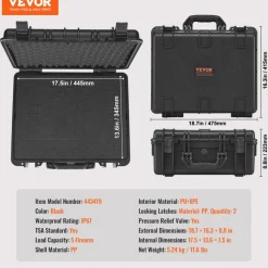 VEVOR Hard Pistol Cases with Pre-cut Lining, Waterproof & Dustproof Hard Gun Case for 5 Pistol, 18.9×16.3×8.5 in Lockable Pistol Case, Black