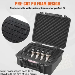 VEVOR Hard Pistol Cases with Pre-cut PU Foam, Waterproof & Dustproof Hard Gun Case for 6 Pistol, 19.3×17.1×8.3 in Lockable Pistol Case, Black