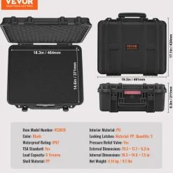 VEVOR Hard Pistol Cases with Pre-cut PU Foam, Waterproof & Dustproof Hard Gun Case for 6 Pistol, 19.3×17.1×8.3 in Lockable Pistol Case, Black