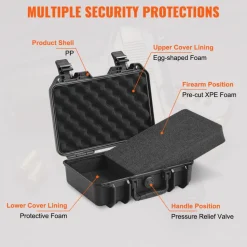 VEVOR Hard Pistol Cases with Pre-cut PU Foam, Waterproof & Dustproof Hard Gun Case for 1 Pistol, 12.59×9.01×4.4 in Lockable Pistol Case, Black