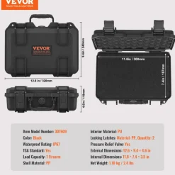 VEVOR Hard Pistol Cases with Pre-cut PU Foam, Waterproof & Dustproof Hard Gun Case for 1 Pistol, 12.59×9.01×4.4 in Lockable Pistol Case, Black