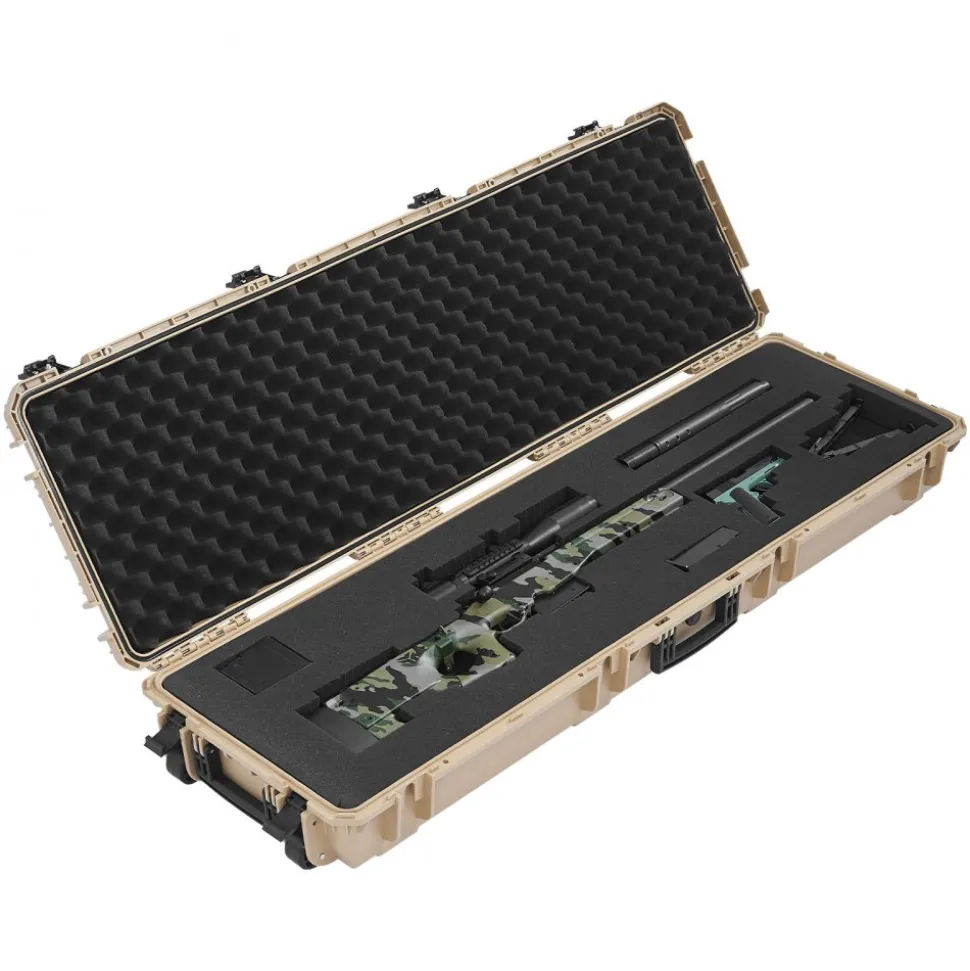 VEVOR Hard Rifle Case, Lockable Rifle Case with Pre-cut Foams, 52 in Gun Storage with Wheels, Heavy Duty IP67 Waterproof & Dustproof Pistol Storage Cases for Rifles, Shotguns, Airsoft Guns, Khaki