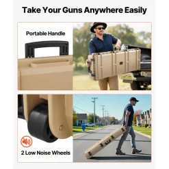 VEVOR Hard Rifle Case, Lockable Rifle Case with Pre-cut Foams, 52 in Gun Storage with Wheels, Heavy Duty IP67 Waterproof & Dustproof Pistol Storage Cases for Rifles, Shotguns, Airsoft Guns, Khaki