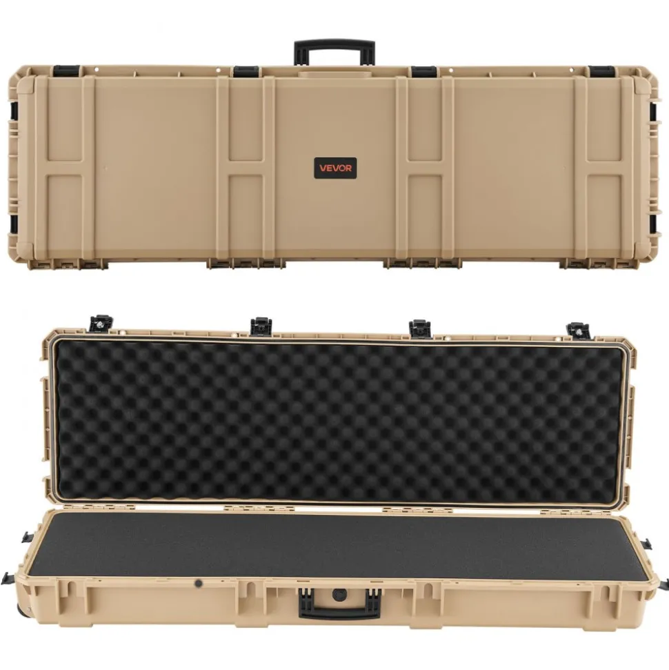 VEVOR Hard Rifle Case, Lockable Rifle Case with Pre-cut Foams, 52 in Gun Storage with Wheels, Heavy Duty IP67 Waterproof & Dustproof Pistol Storage Cases for Rifles, Shotguns, Airsoft Guns, Khaki