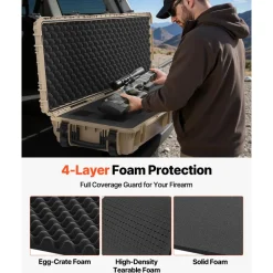 VEVOR Hard Rifle Case, Lockable Rifle Case with Pre-cut Foams, 52 in Gun Storage with Wheels, Heavy Duty IP67 Waterproof & Dustproof Pistol Storage Cases for Rifles, Shotguns, Airsoft Guns, Khaki