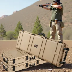 VEVOR Hard Rifle Case, Lockable Rifle Case with Pre-cut Foams, 52 in Gun Storage with Wheels, Heavy Duty IP67 Waterproof & Dustproof Pistol Storage Cases for Rifles, Shotguns, Airsoft Guns, Khaki