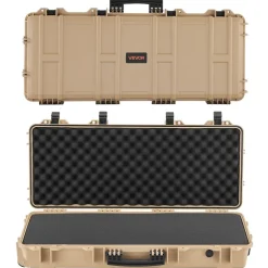 VEVOR Hard Rifle Case, Lockable Rifle Case with 4 Layers Pre-cut Foams, 36 in Gun Storage with Wheels, IP67 Waterproof & Dustproof Pistol Storage Cases for Rifles, Shotguns, Airsoft Guns, Khaki