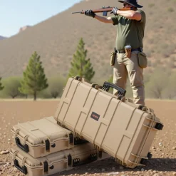 VEVOR Hard Rifle Case, Lockable Rifle Case with 4 Layers Pre-cut Foams, 36 in Gun Storage with Wheels, IP67 Waterproof & Dustproof Pistol Storage Cases for Rifles, Shotguns, Airsoft Guns, Khaki