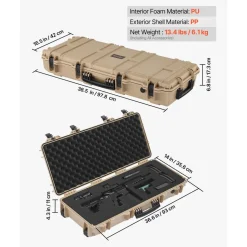 VEVOR Hard Rifle Case, Lockable Rifle Case with 4 Layers Pre-cut Foams, 36 in Gun Storage with Wheels, IP67 Waterproof & Dustproof Pistol Storage Cases for Rifles, Shotguns, Airsoft Guns, Khaki
