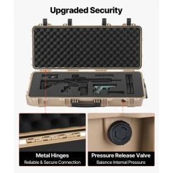 VEVOR Hard Rifle Case, Lockable Rifle Case with 4 Layers Pre-cut Foams, 36 in Gun Storage with Wheels, IP67 Waterproof & Dustproof Pistol Storage Cases for Rifles, Shotguns, Airsoft Guns, Khaki