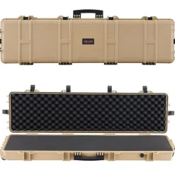 VEVOR Hard Rifle Case, Lockable Rifle Case with Pre-cut Foams, 50 in Movable Gun Storage with Wheels, IP67 Waterproof & Dustproof Pistol Storage for Rifle, Shotgun, Airsoft Gun, Khaki