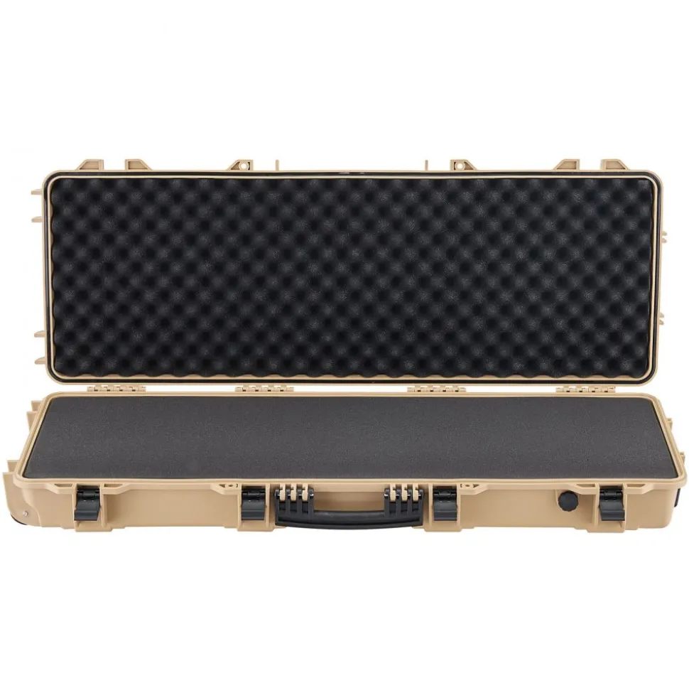 VEVOR Hard Rifle Case, Lockable Rifle Case with Pre-cut Foams, 42 in Movable Gun Storage with Wheels, IP67 Waterproof & Dustproof Pistol Storage for Rifle, Shotgun, Airsoft Gun, Khaki