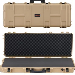 VEVOR Hard Rifle Case, Lockable Rifle Case with Pre-cut Foams, 42 in Movable Gun Storage with Wheels, IP67 Waterproof & Dustproof Pistol Storage for Rifle, Shotgun, Airsoft Gun, Khaki