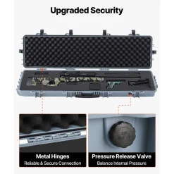 VEVOR Hard Rifle Case, Lockable Rifle Case with Pre-cut Foams, 50 in Movable Gun Storage with Wheels, IP67 Waterproof & Dustproof Pistol Storage for Rifle, Shotgun, Airsoft Gun, Grey