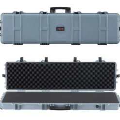 VEVOR Hard Rifle Case, Lockable Rifle Case with Pre-cut Foams, 50 in Movable Gun Storage with Wheels, IP67 Waterproof & Dustproof Pistol Storage for Rifle, Shotgun, Airsoft Gun, Grey