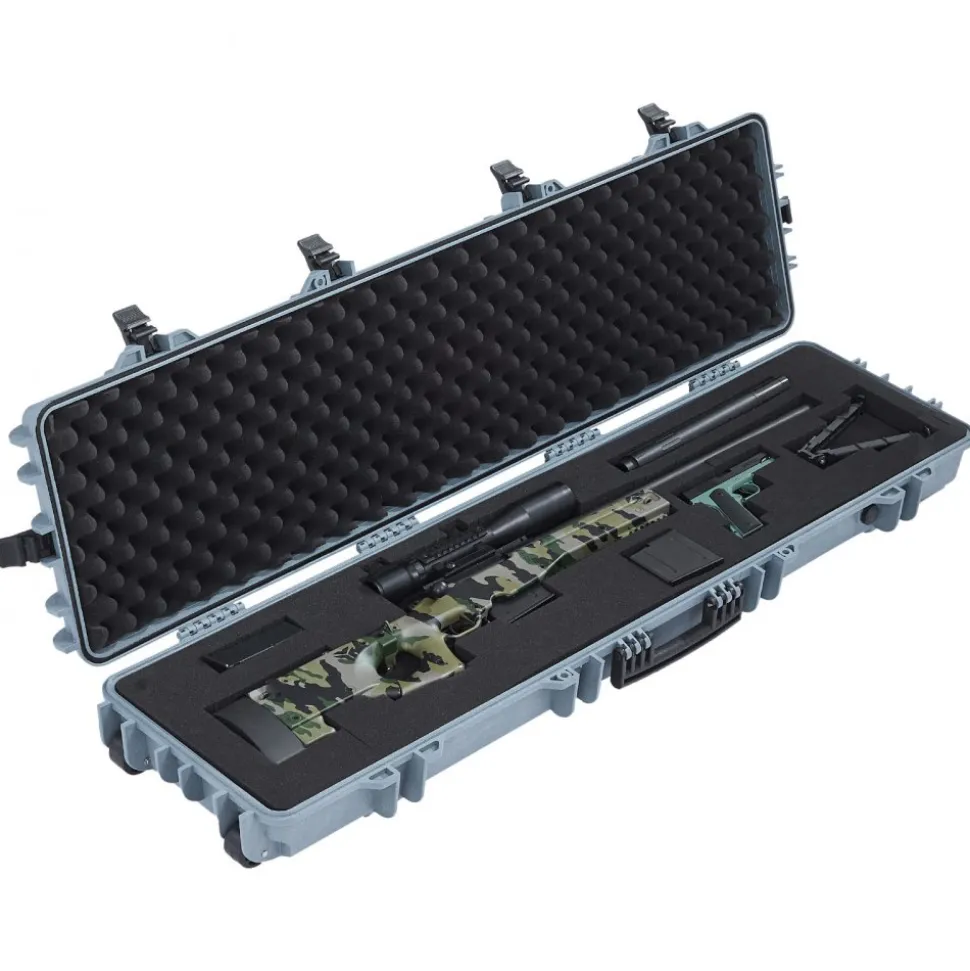 VEVOR Hard Rifle Case, Lockable Rifle Case with Pre-cut Foams, 50 in Movable Gun Storage with Wheels, IP67 Waterproof & Dustproof Pistol Storage for Rifle, Shotgun, Airsoft Gun, Grey