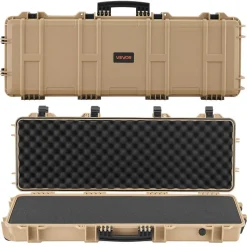 VEVOR Hard Rifle Case, Lockable Rifle Case with Pre-cut Foams, 40 in Gun Storage with Wheels, IP67 Waterproof & Dustproof Movable Large Pistol Storage for Rifles, Shotguns, Airsoft Guns, Khaki