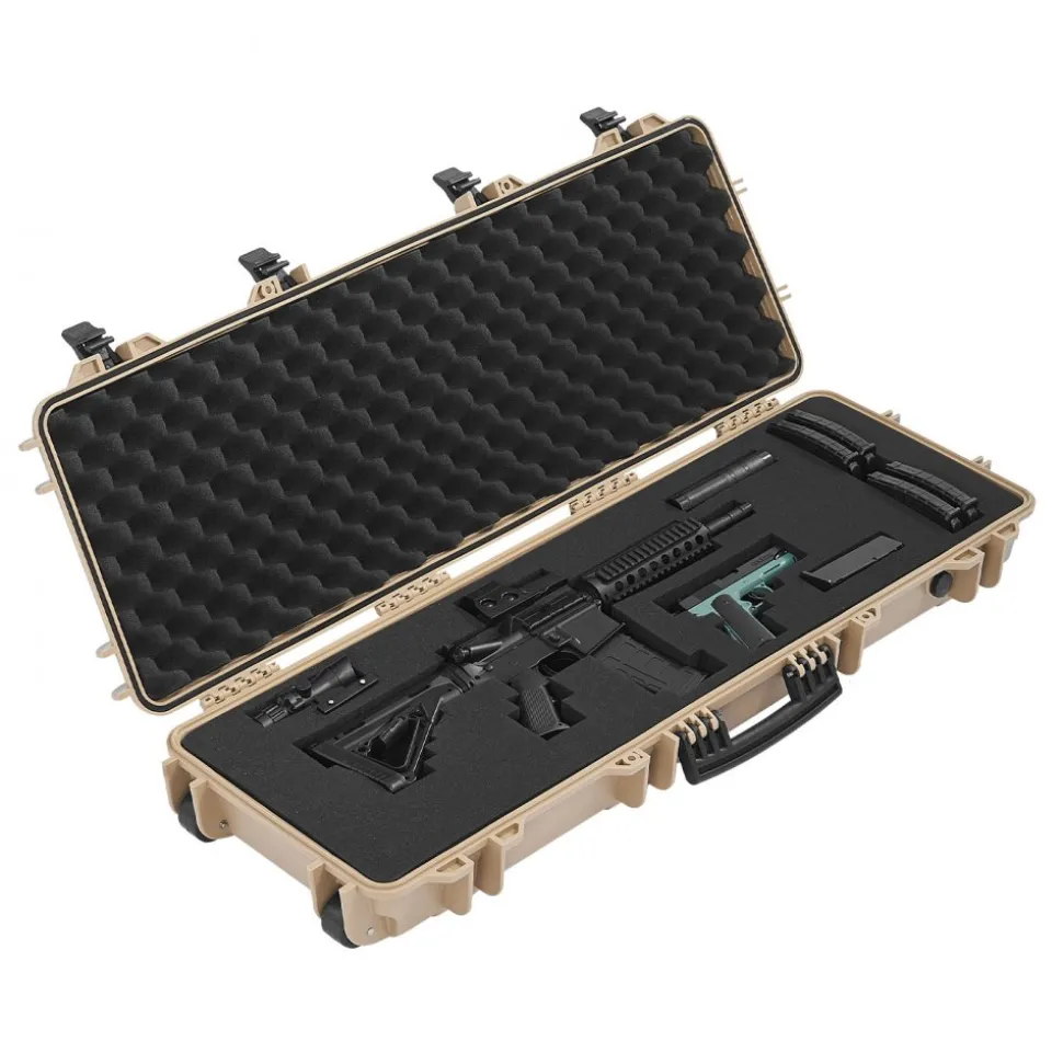 VEVOR Hard Rifle Case, Lockable Rifle Case with Pre-cut Foams, 40 in Gun Storage with Wheels, IP67 Waterproof & Dustproof Movable Large Pistol Storage for Rifles, Shotguns, Airsoft Guns, Khaki