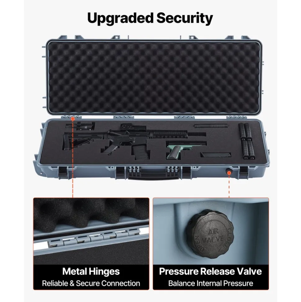 VEVOR Hard Rifle Case, Lockable Rifle Case with Pre-cut Foams, 42 in Movable Gun Storage with Wheels, IP67 Waterproof & Dustproof Pistol Storage for Rifle, Shotgun, Airsoft Gun, Grey