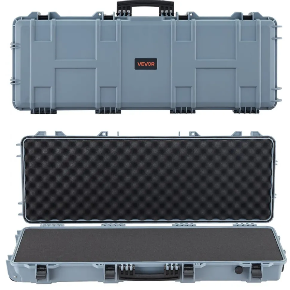 VEVOR Hard Rifle Case, Lockable Rifle Case with Pre-cut Foams, 42 in Movable Gun Storage with Wheels, IP67 Waterproof & Dustproof Pistol Storage for Rifle, Shotgun, Airsoft Gun, Grey