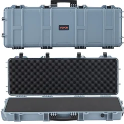 VEVOR Hard Rifle Case, Lockable Rifle Case with Pre-cut Foams, 40 in Gun Storage with Wheels, IP67 Waterproof & Dustproof Movable Large Pistol Storage for Rifles, Shotguns, Airsoft Guns, Grey