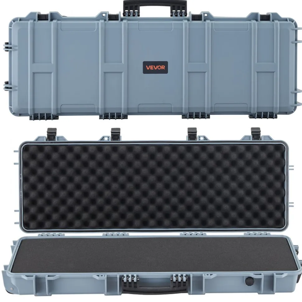 VEVOR Hard Rifle Case, Lockable Rifle Case with Pre-cut Foams, 40 in Gun Storage with Wheels, IP67 Waterproof & Dustproof Movable Large Pistol Storage for Rifles, Shotguns, Airsoft Guns, Grey