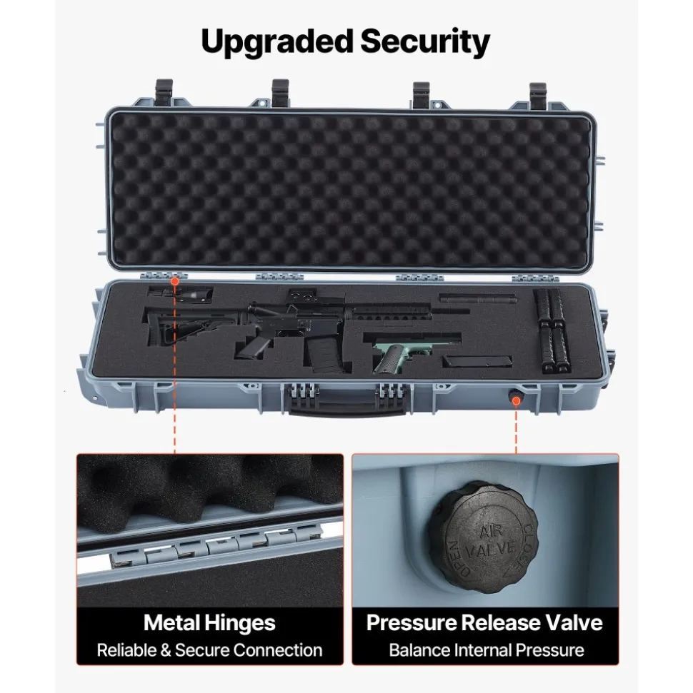 VEVOR Hard Rifle Case, Lockable Rifle Case with Pre-cut Foams, 40 in Gun Storage with Wheels, IP67 Waterproof & Dustproof Movable Large Pistol Storage for Rifles, Shotguns, Airsoft Guns, Grey