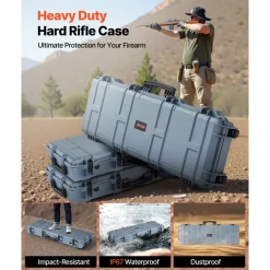 VEVOR Hard Rifle Case, Lockable Rifle Case with Pre-cut Foams, 40 in Gun Storage with Wheels, IP67 Waterproof & Dustproof Movable Large Pistol Storage for Rifles, Shotguns, Airsoft Guns, Grey