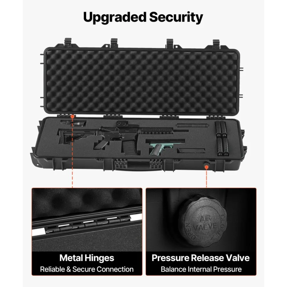 VEVOR Hard Rifle Case, Lockable Rifle Case with Pre-cut Foams, 40 in Gun Storage with Wheels, IP67 Waterproof & Dustproof Movable Large Pistol Storage for Rifles, Shotguns, Airsoft Guns, Black