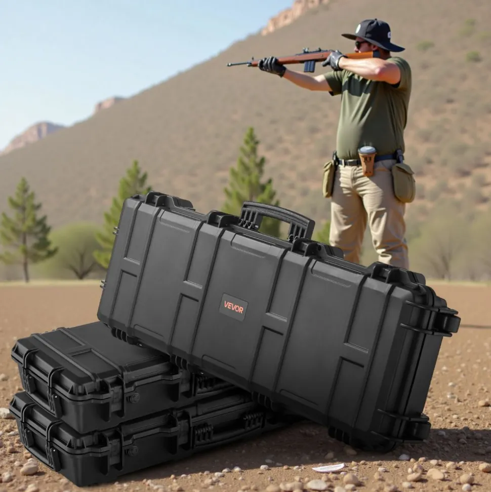 VEVOR Hard Rifle Case, Lockable Rifle Case with Pre-cut Foams, 40 in Gun Storage with Wheels, IP67 Waterproof & Dustproof Movable Large Pistol Storage for Rifles, Shotguns, Airsoft Guns, Black