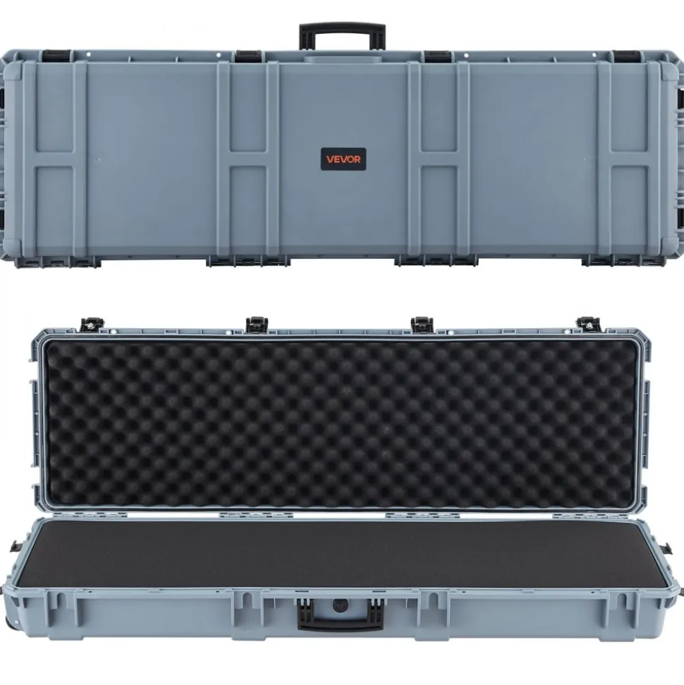 VEVOR Hard Rifle Case, Lockable Rifle Case with Pre-cut Foams, 52 in Gun Storage with Wheels, Heavy Duty IP67 Waterproof & Dustproof Pistol Storage Cases for Rifles, Shotguns, Airsoft Guns, Grey