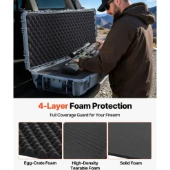VEVOR Hard Rifle Case, Lockable Rifle Case with Pre-cut Foams, 52 in Gun Storage with Wheels, Heavy Duty IP67 Waterproof & Dustproof Pistol Storage Cases for Rifles, Shotguns, Airsoft Guns, Grey