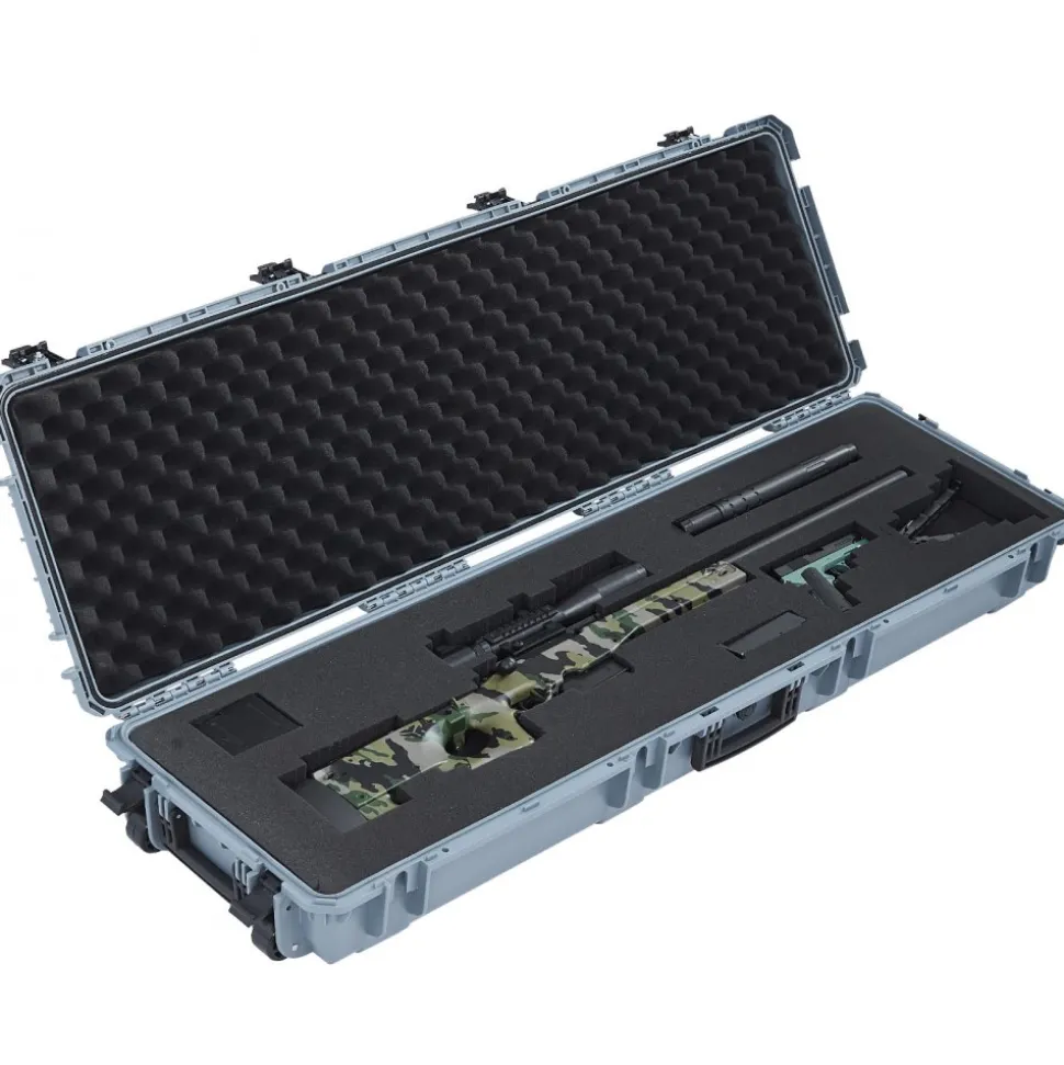 VEVOR Hard Rifle Case, Lockable Rifle Case with Pre-cut Foams, 52 in Gun Storage with Wheels, Heavy Duty IP67 Waterproof & Dustproof Pistol Storage Cases for Rifles, Shotguns, Airsoft Guns, Grey