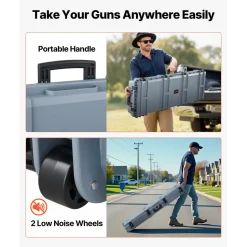 VEVOR Hard Rifle Case, Lockable Rifle Case with Pre-cut Foams, 52 in Gun Storage with Wheels, Heavy Duty IP67 Waterproof & Dustproof Pistol Storage Cases for Rifles, Shotguns, Airsoft Guns, Grey