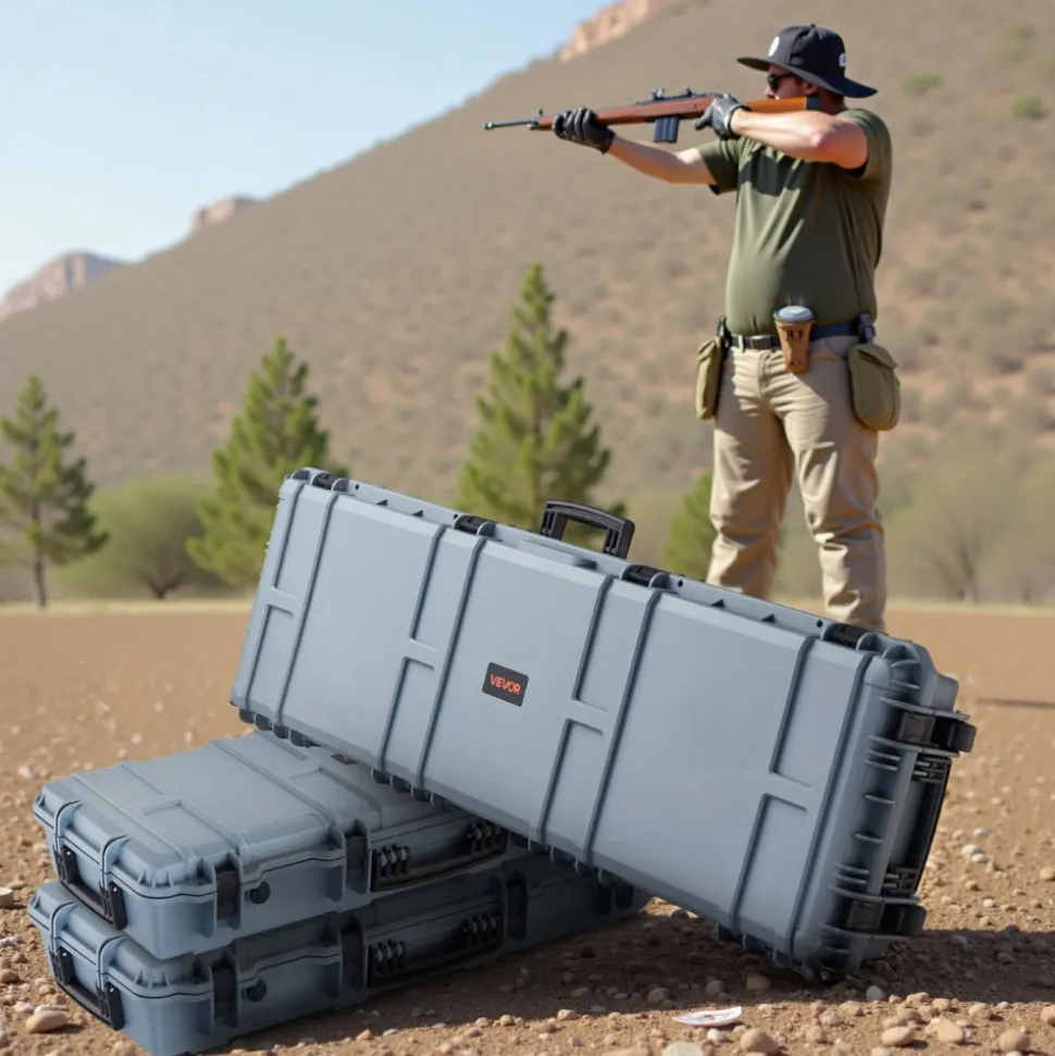 VEVOR Hard Rifle Case, Lockable Rifle Case with Pre-cut Foams, 52 in Gun Storage with Wheels, Heavy Duty IP67 Waterproof & Dustproof Pistol Storage Cases for Rifles, Shotguns, Airsoft Guns, Grey