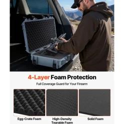 VEVOR Hard Rifle Case, Lockable Rifle Case with 4 Layers Pre-cut Foams, 36 in Gun Storage with Wheels, IP67 Waterproof & Dustproof Pistol Storage Cases for Rifles, Shotguns, Airsoft Guns, Grey