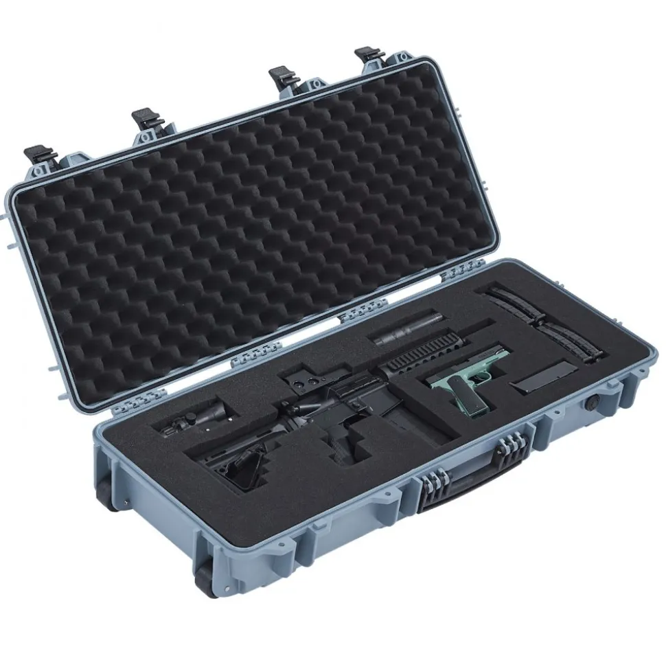VEVOR Hard Rifle Case, Lockable Rifle Case with 4 Layers Pre-cut Foams, 36 in Gun Storage with Wheels, IP67 Waterproof & Dustproof Pistol Storage Cases for Rifles, Shotguns, Airsoft Guns, Grey