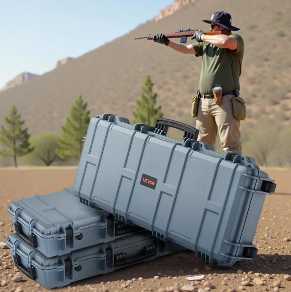 VEVOR Hard Rifle Case, Lockable Rifle Case with 4 Layers Pre-cut Foams, 36 in Gun Storage with Wheels, IP67 Waterproof & Dustproof Pistol Storage Cases for Rifles, Shotguns, Airsoft Guns, Grey