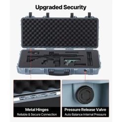 VEVOR Hard Rifle Case, Lockable Rifle Case with 4 Layers Pre-cut Foams, 36 in Gun Storage with Wheels, IP67 Waterproof & Dustproof Pistol Storage Cases for Rifles, Shotguns, Airsoft Guns, Grey