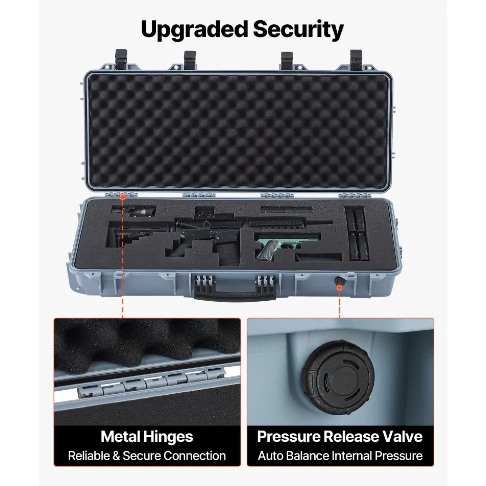 VEVOR Hard Rifle Case, Lockable Rifle Case with 4 Layers Pre-cut Foams, 36 in Gun Storage with Wheels, IP67 Waterproof & Dustproof Pistol Storage Cases for Rifles, Shotguns, Airsoft Guns, Grey