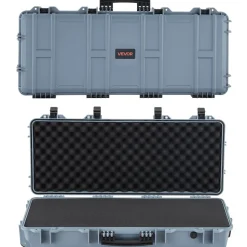 VEVOR Hard Rifle Case, Lockable Rifle Case with 4 Layers Pre-cut Foams, 36 in Gun Storage with Wheels, IP67 Waterproof & Dustproof Pistol Storage Cases for Rifles, Shotguns, Airsoft Guns, Grey