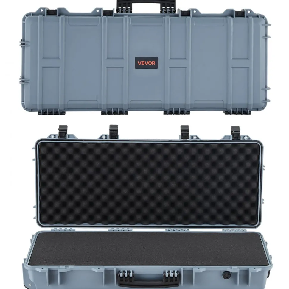 VEVOR Hard Rifle Case, Lockable Rifle Case with 4 Layers Pre-cut Foams, 36 in Gun Storage with Wheels, IP67 Waterproof & Dustproof Pistol Storage Cases for Rifles, Shotguns, Airsoft Guns, Grey