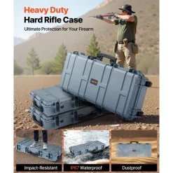 VEVOR Hard Rifle Case, Lockable Rifle Case with 4 Layers Pre-cut Foams, 36 in Gun Storage with Wheels, IP67 Waterproof & Dustproof Pistol Storage Cases for Rifles, Shotguns, Airsoft Guns, Grey