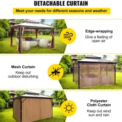 VEVOR Hardtop Gazebo 10' x 10' with Netting - Metal Gazebo Aluminum Permanent Double Tier Roof- Gazebos for Patios, Backyard, Outdoor and Lawn