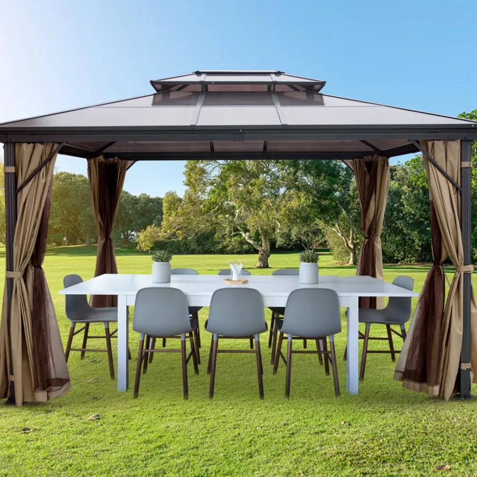 VEVOR Hardtop Gazebo 10' x 10' with Netting - Metal Gazebo Aluminum Permanent Double Tier Roof- Gazebos for Patios, Backyard, Outdoor and Lawn
