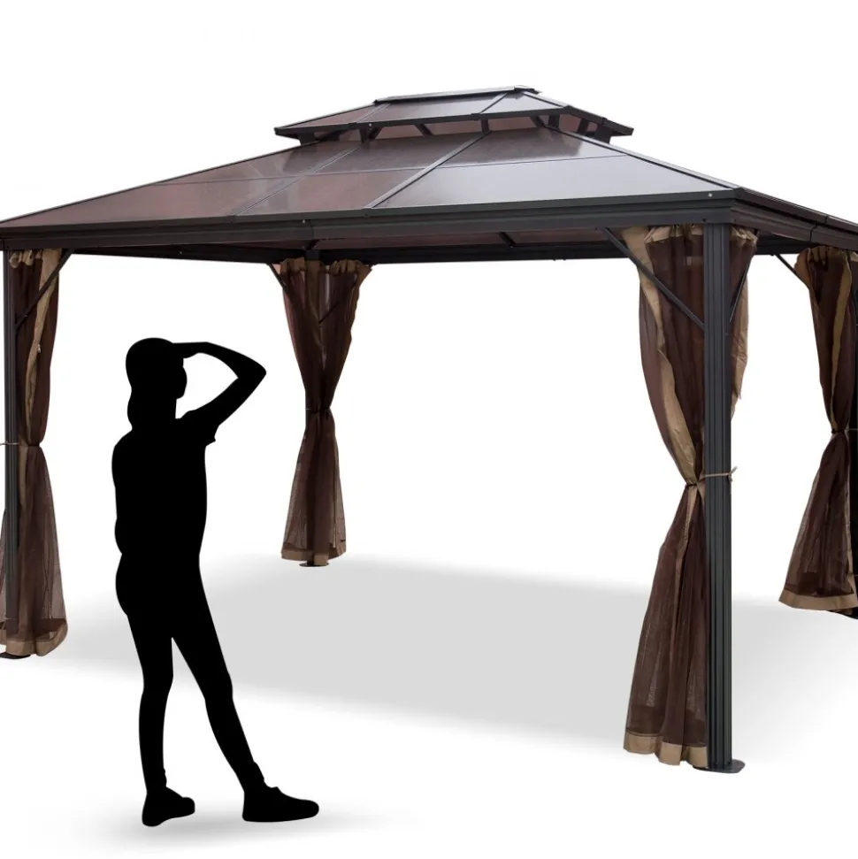 VEVOR Hardtop Gazebo 10' x 10' with Netting - Metal Gazebo Aluminum Permanent Double Tier Roof- Gazebos for Patios, Backyard, Outdoor and Lawn